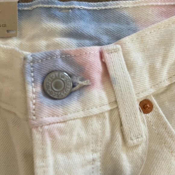 NWT Levi's 501 Jeans Denim Y2K Women Size 27x30 White Tie Dye Denim‎ Button Fly - Picture 8 of 16